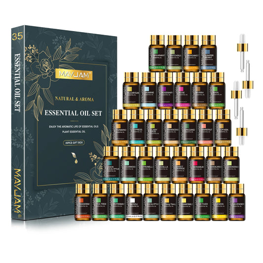 Ätherische Öle Set 35x5 ml - Aromaöl Geschenkbox / Duftöle für Diffuser & Raumduft