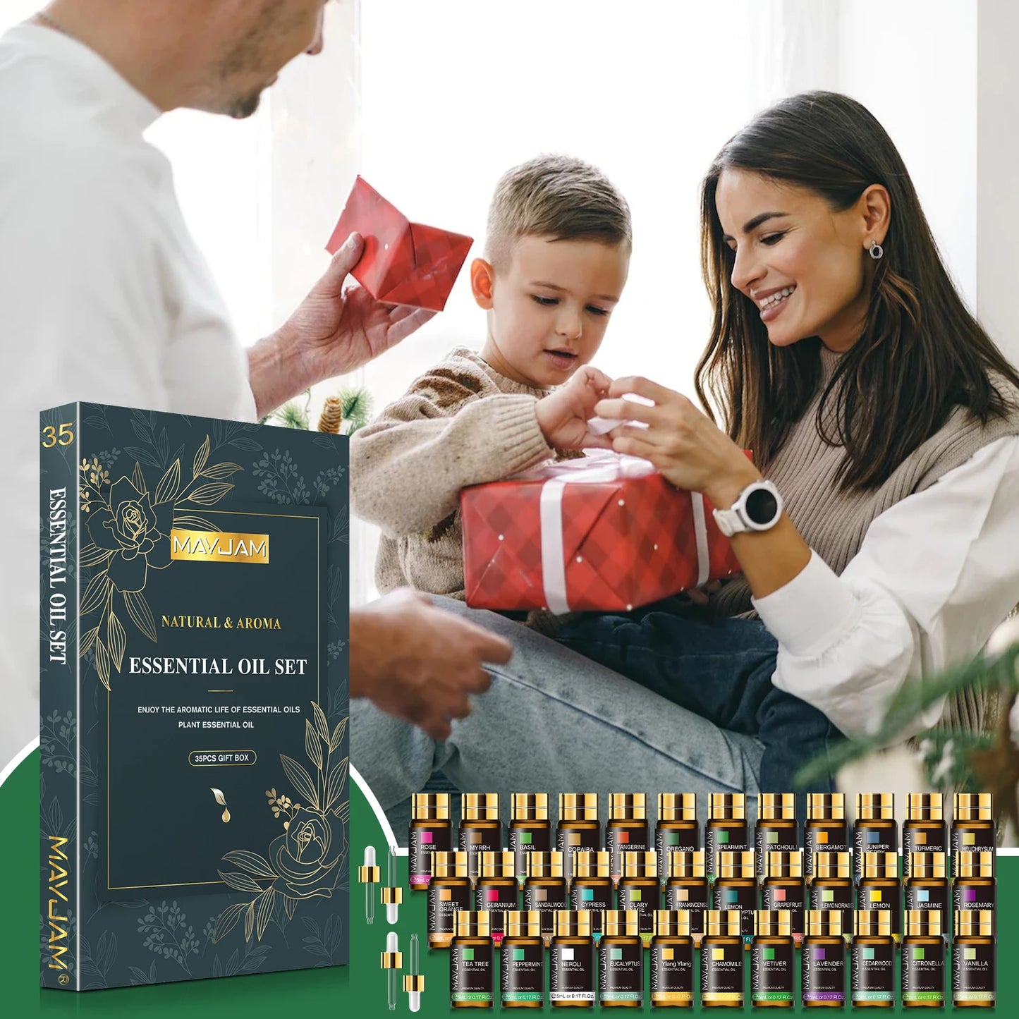 Ätherische Öle Set 35x5 ml - Aromaöl Geschenkbox / Duftöle für Diffuser & Raumduft